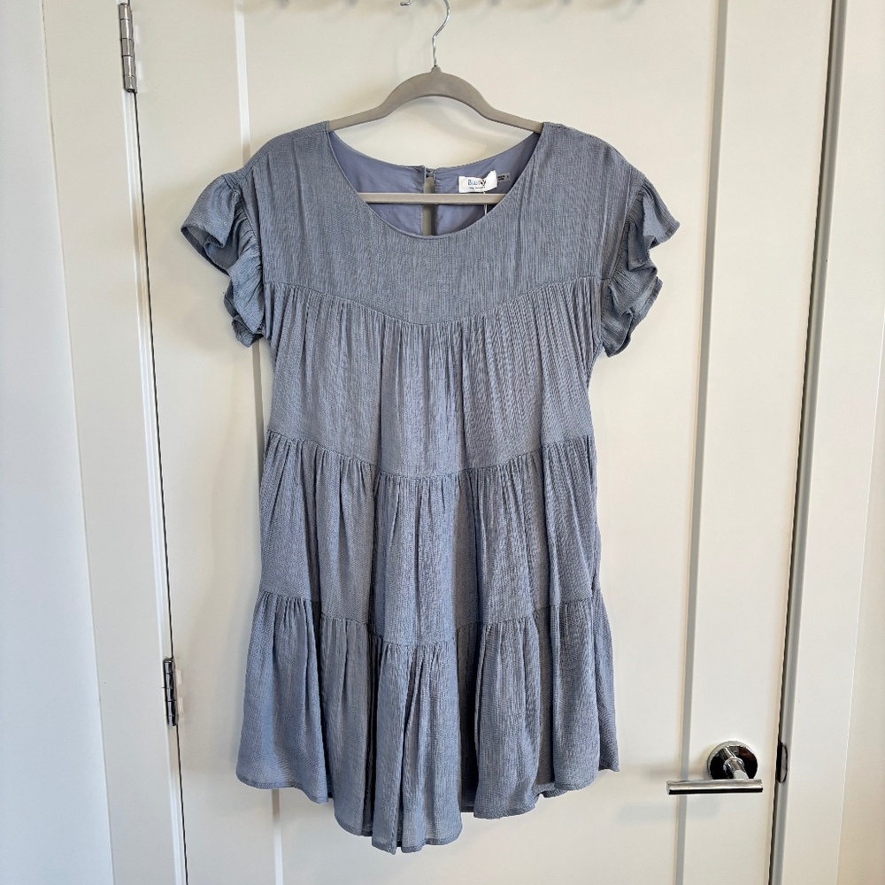Blu Ivy Dress Tiered Ruffle Short Sleeve Small Blue NWT
